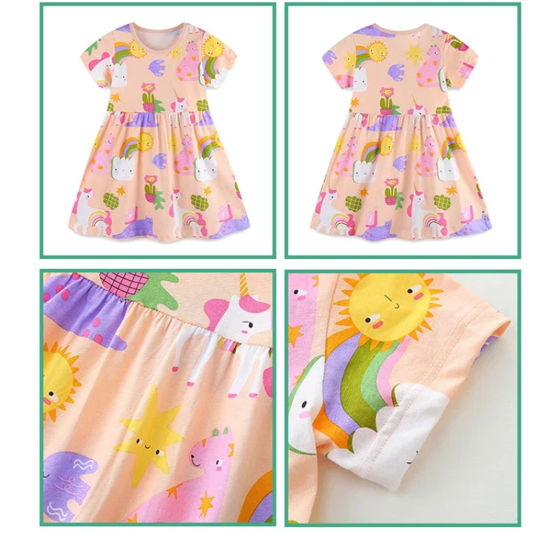 Summer Girls Dress Cartoon Unicorn Print Princess Dress Children Clothes Cute Baby Girls Dresses 2-7Years