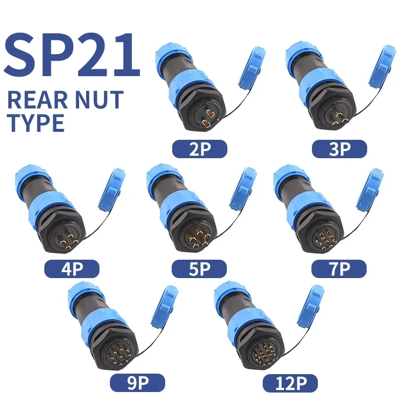 T&I IP68 waterproof aviation plug socket circular rear nut connector 2 3 4 5 7 9 12 pin SP21 butt connector