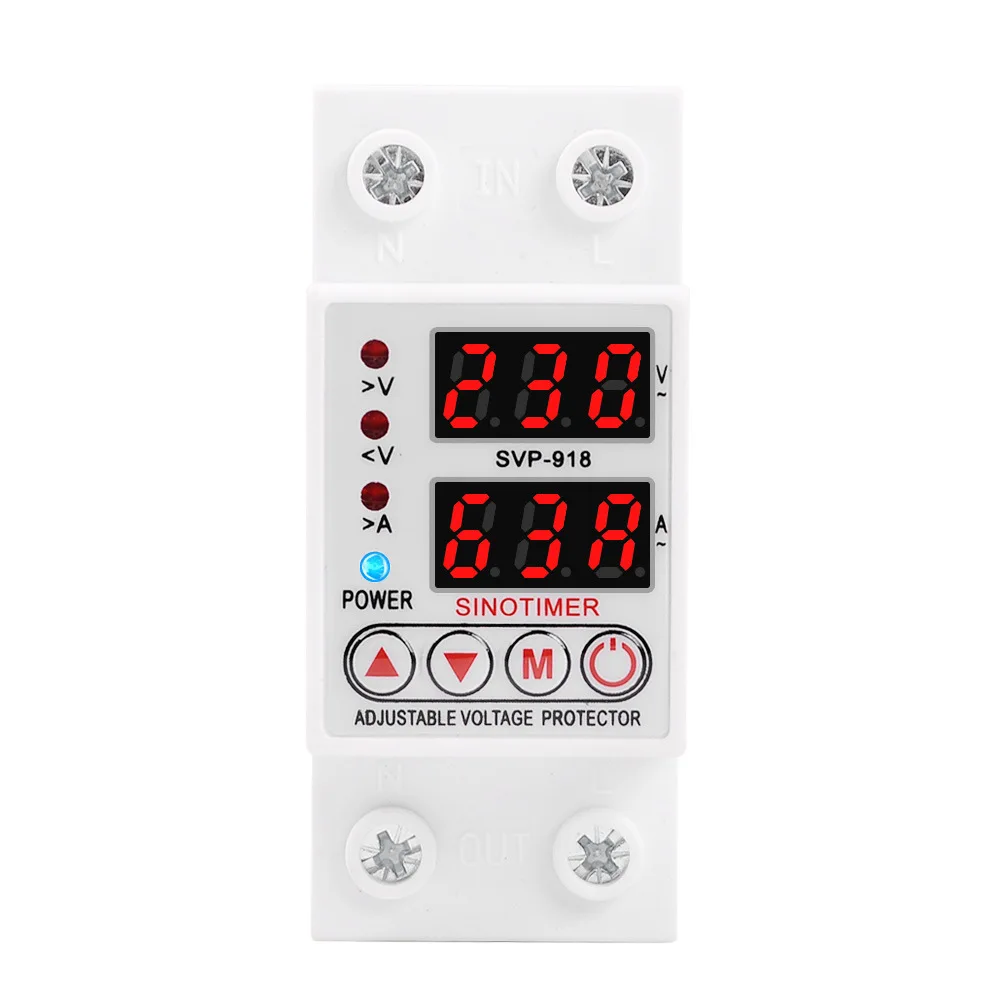 

SVP-918 40A 63A Adjustable Overvoltage and Undervoltage Protector AC230V Automatic Reset and Current Limiting Din Rail Devices