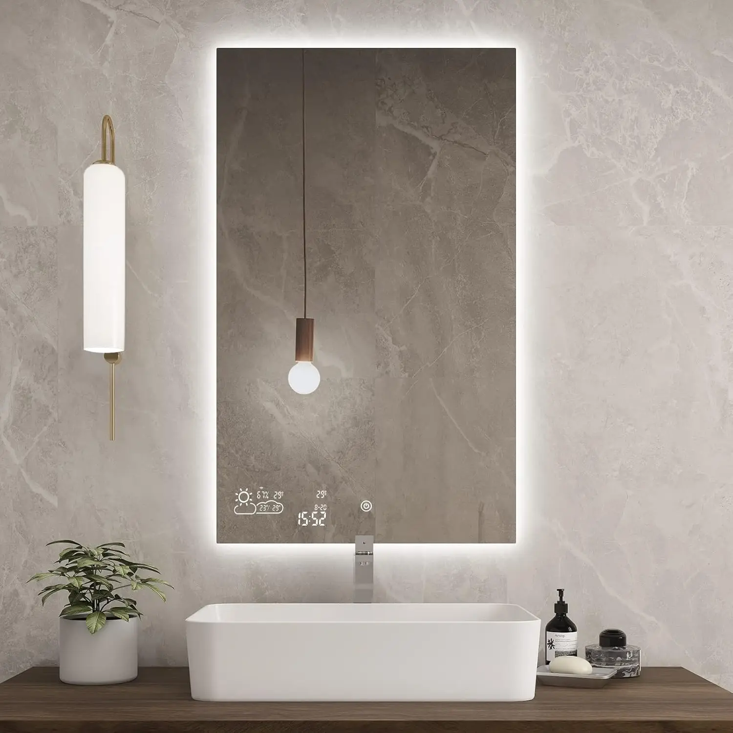 

Led Mirror 24”x40”Smart Mirror for Bathroom Weather &Date &Temp & Display Anti-Fog Backlit Lighted Bathroom Mirror