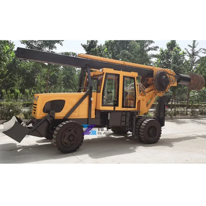 الصين عجلة نوع آلة الحفر الدوارة الأساس الصغيرة البناء كومة سائق المسمار آلة الحفر آلة الصانع