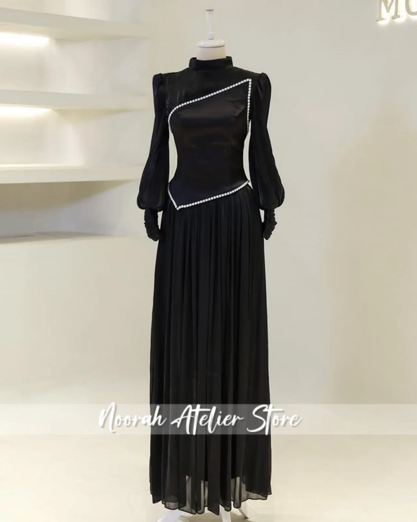 فساتين سهرة إسلامية فاخرة أنيقة جديدة بلون الشمبانيا H N شيفون 2025 دبي بأكمام طويلة فستان حفلات إسلامية مخصص