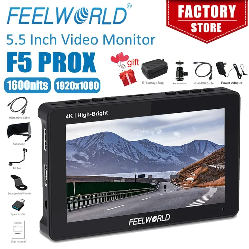 

FEELWORLD F5 PROX 5.5 Inch 3D LUT 4K HDMI Touch Screen DSLR Camera Field Monitor IPS Full HD 1920x1080 1600nit