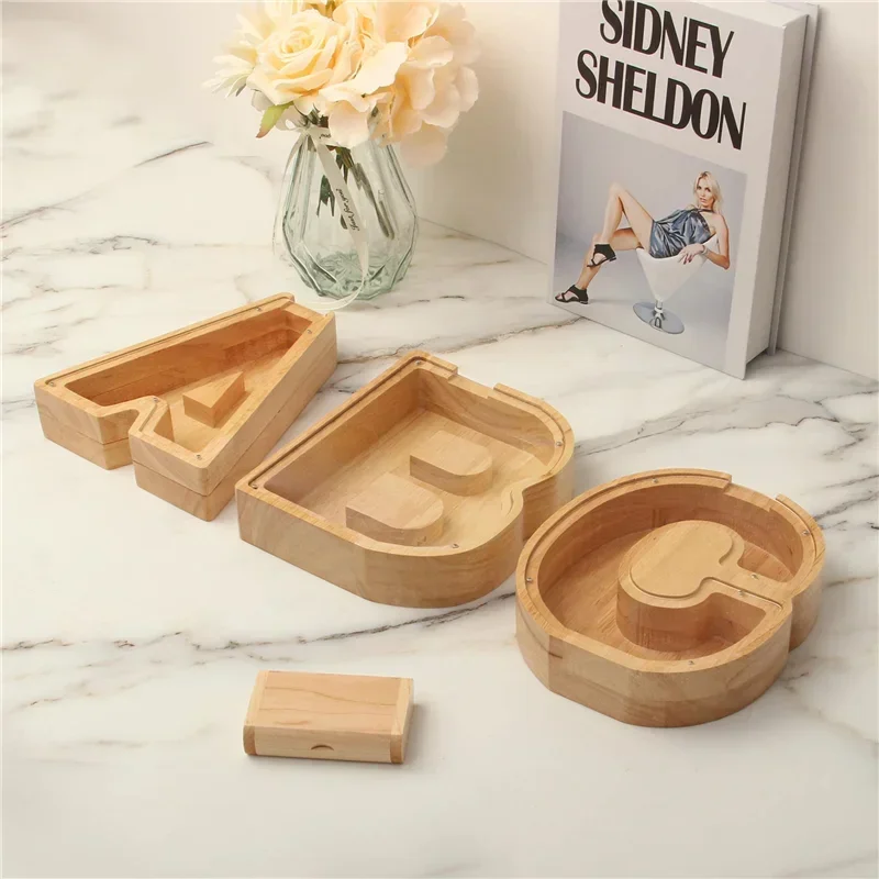 English Letter Wooden Money Storage Box Personalized Piggy Bank Coin Bank Creative English Alphabet Saving Box Home Decoration