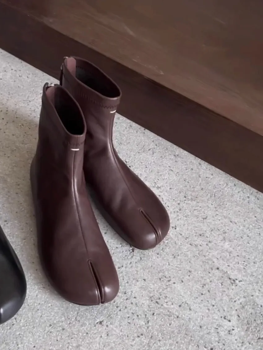Neue Rindsleder Herbst und Winter Split Toe Nach Zipper Stiefel Mode Niedrigen Absatz Stiefeletten für Frauen Heißer Verkauf – Detail 1