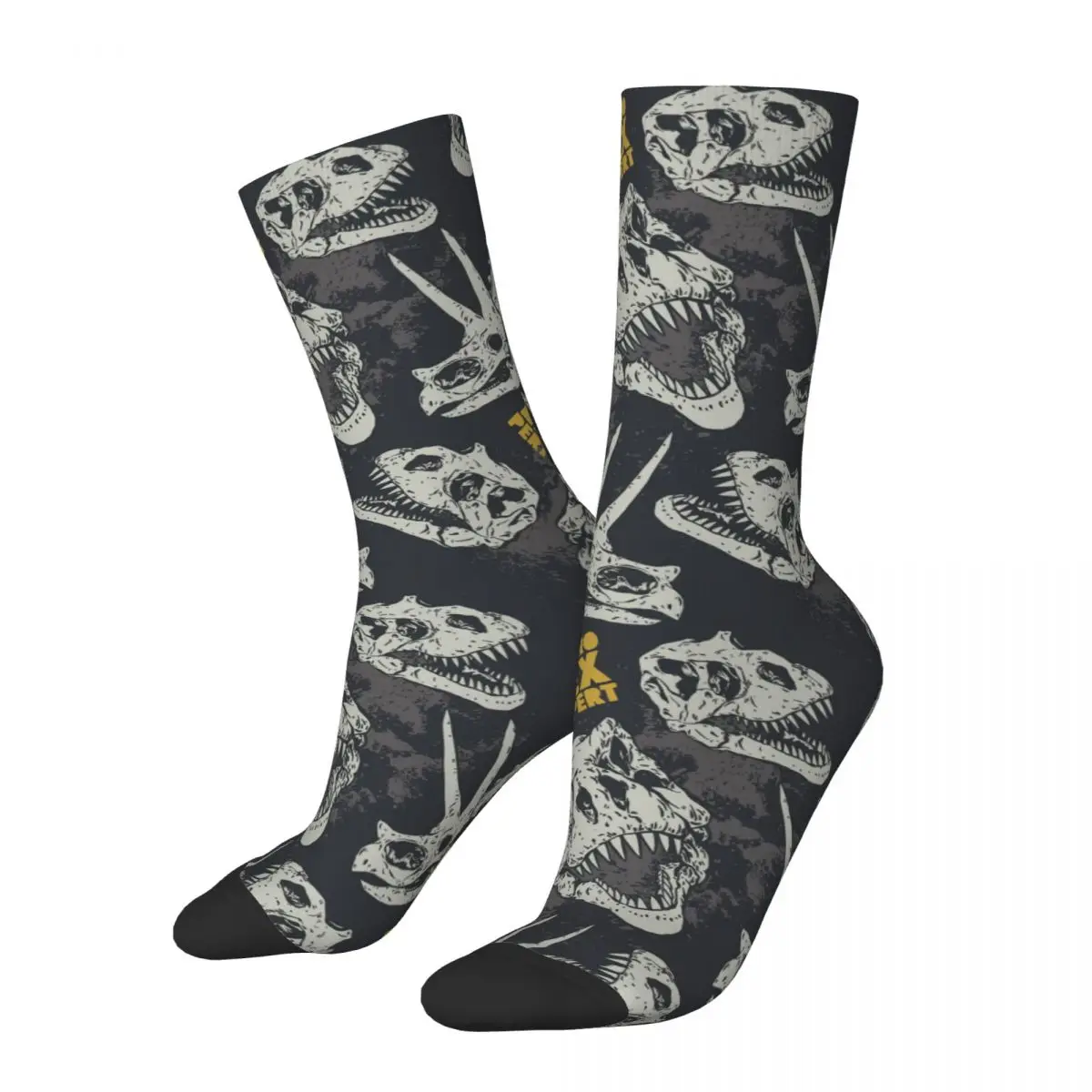 Funny Crazy Sock for Men Dinosaurs Grey Vintage Breathable Pattern Printed Crew Sock Novelty Gift