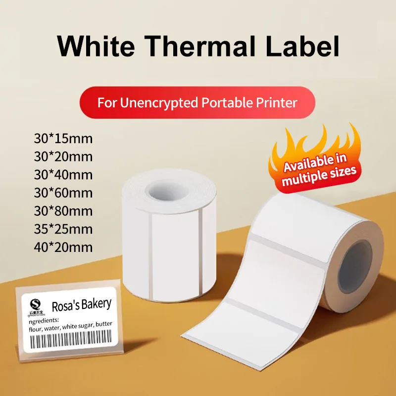 

30/40mm Width White Self-adhesive Thermal Label Durable Printable Roll Sticker Papers Barcode Price Household Office Storage Tag