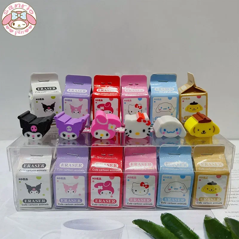 New Sanrio Eraser Kuromi Melody Cinnamoroll Boxed 9/36pcs Cartoon Kawaii Stationery Clean Eraser studenti delle scuole regali di compleanno