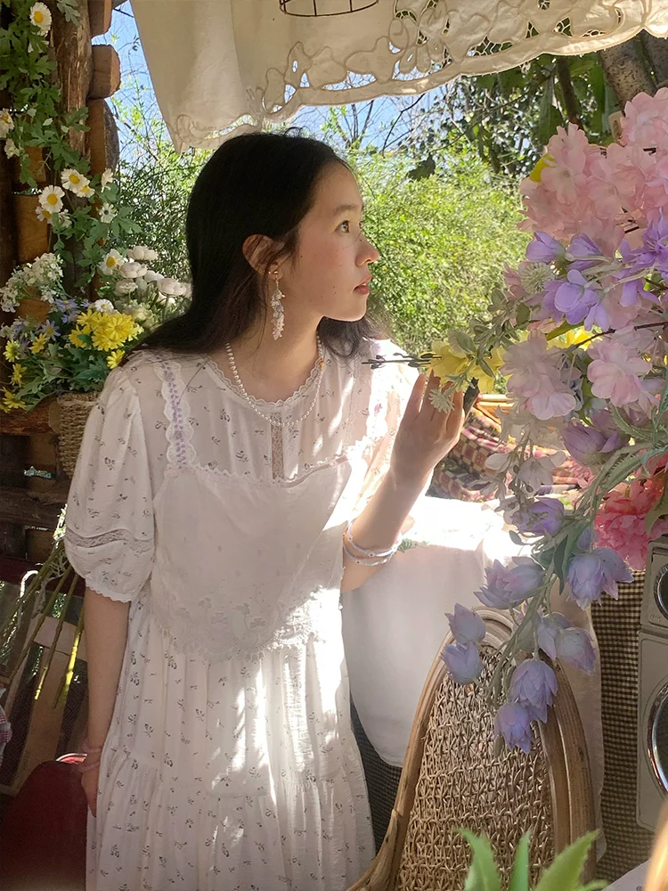 ฤดูใบไม้ผลิฤดูร้อนผู้หญิงหวานวินเทจลายดอกไม้พิมพ์ชุด Flowy