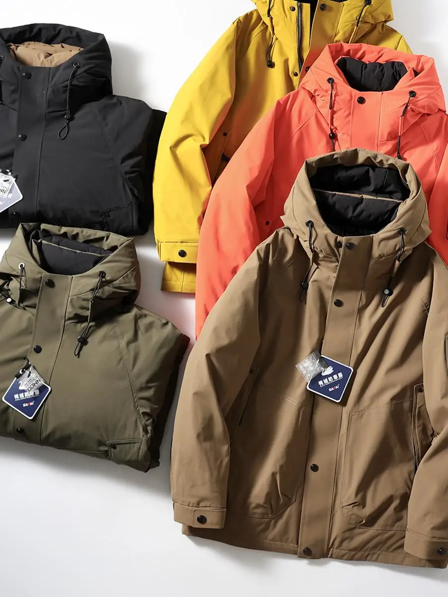 

Outdoor Men's Thiened 90 down Quilted Jaet Windproof Waterproof Cold Resistant Faion Urban Sle Hooded Zipper Closure