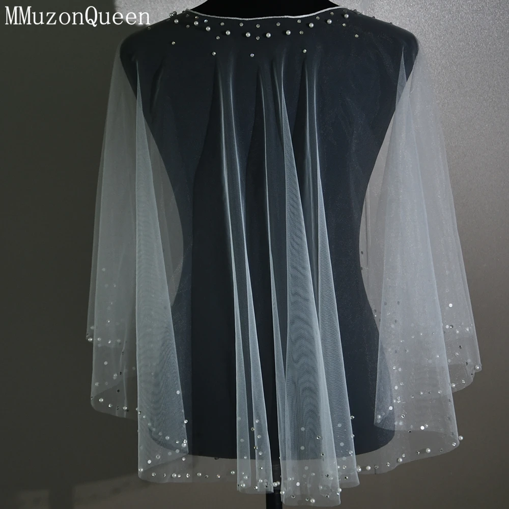 MMQ MG31 Bridal Rhinestones Bolero Wedding Shawl Pearls Jackets for Dresses Beaded Tulle Cape Wedding Accessory DIY Customizable