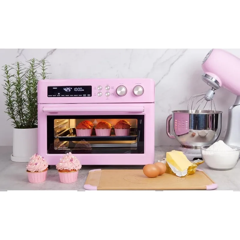 Vintage Style Heating Air Fryer Oven Extra Large Countertop Convection Oven  Combo Enamel Bakeware Easy Clean Classic Pink