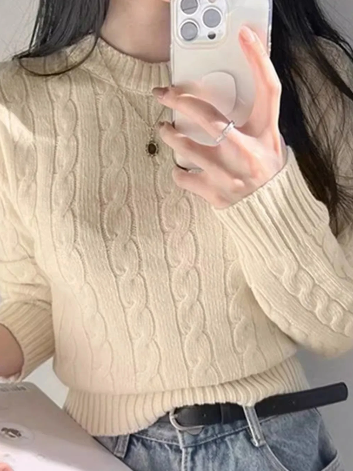 

Chic Loose Knitted Sweater round Ne Twist Casual Top Women's Faion Autumn Vintage Japanese Sle Comfortable Lazy Girl Sw...