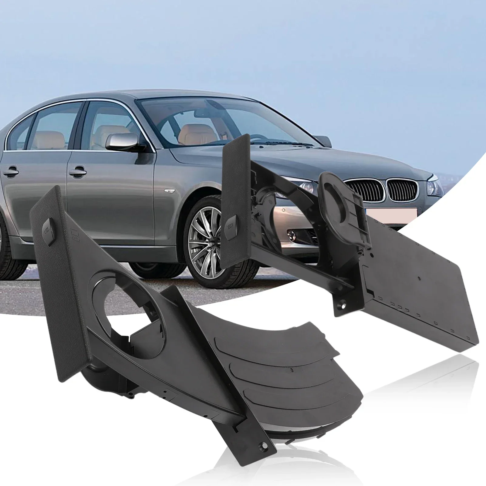 1 Pair Cup Holder Drink Rack Black Holders 51459125626  51459125622 For BMW E60 E61 M5 525i 528i 530i 535i 2004-2010