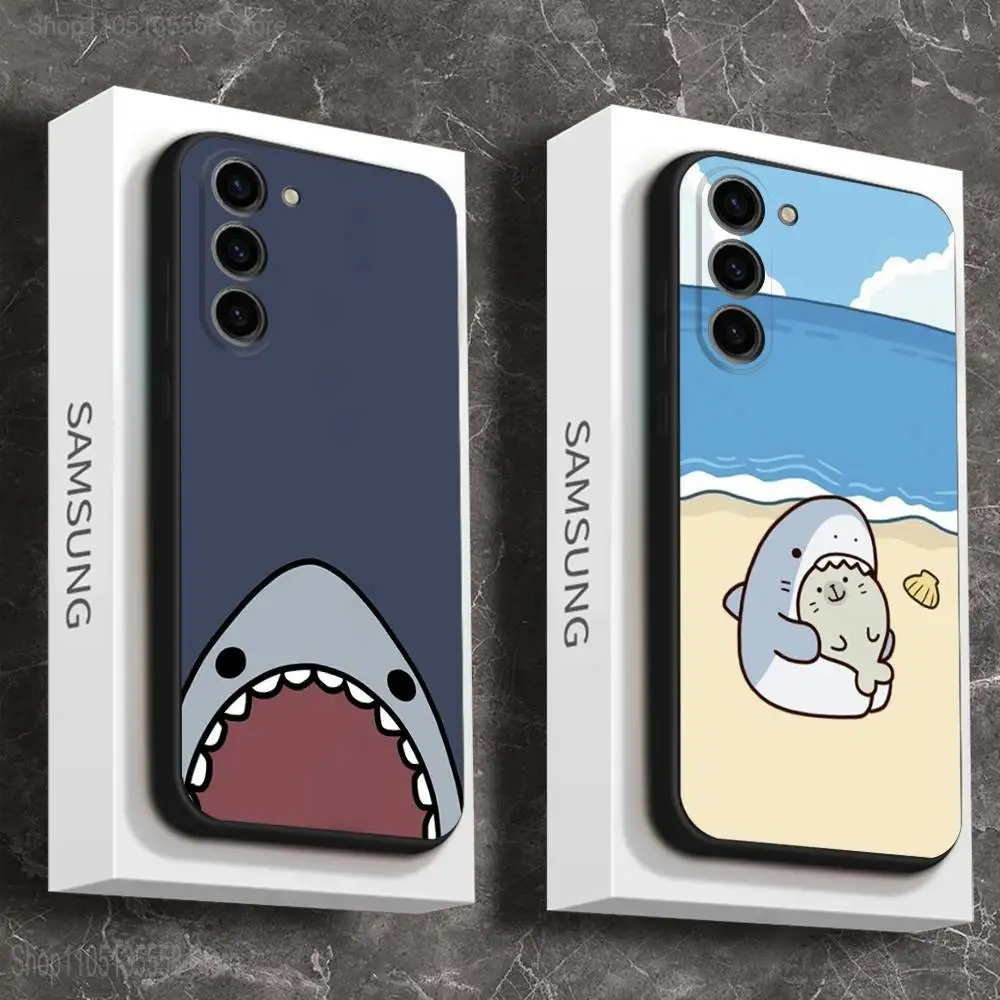 

Cartoon Cute Shark Phone Case For Samsung Galaxy A 73,72,51,53,52,71,22,5G,Note,J7,8,9 Soft Black Cover