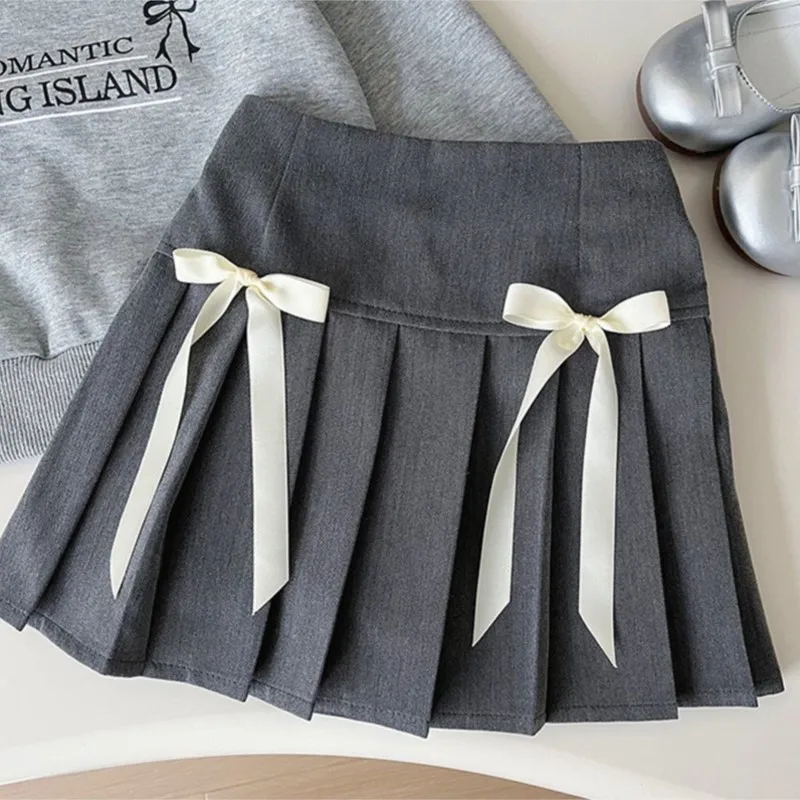 Fashion Baby Girl Cotton Bow Clothes Set Sweatshirt+Pleated Skirt 2PCS Infant Toddler Child School Suit Baby Clothes 1-10Y