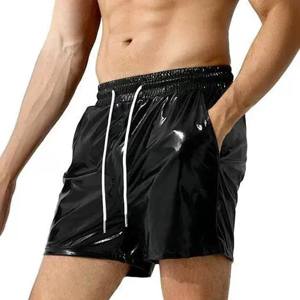 Men Metalic Shiny Gold Silver Jazz Dance Botty Shorts Drawstring Elastic Waist Pocket Hot Pant Disco Party Clubwear XNMY-DL24205