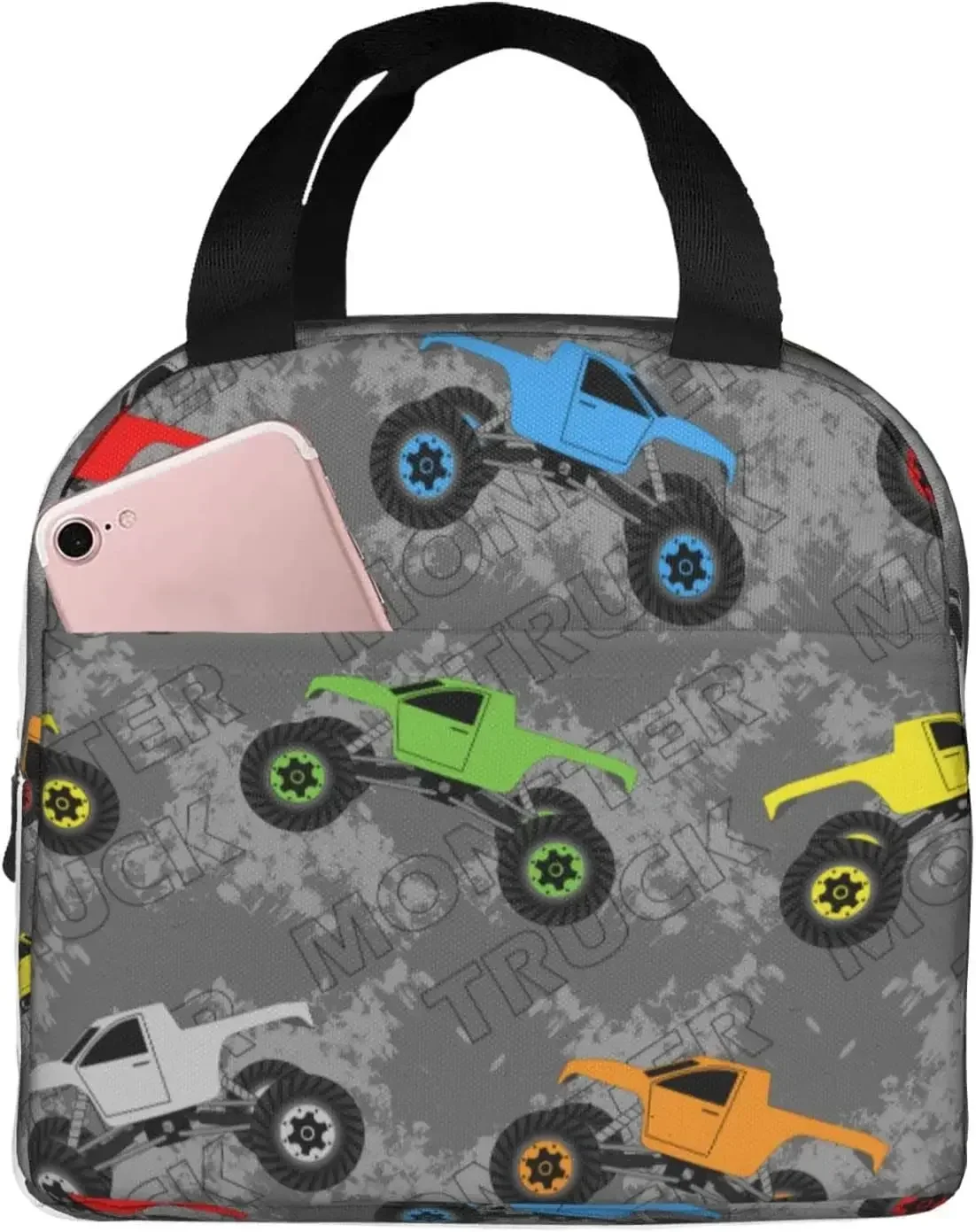 bolsa-termica-para-almoco-lancheira-monster-track-carros-multicoloridos-reutilizavel-a-prova-d'agua-para-escola-trabalho-faculdade-piquenique