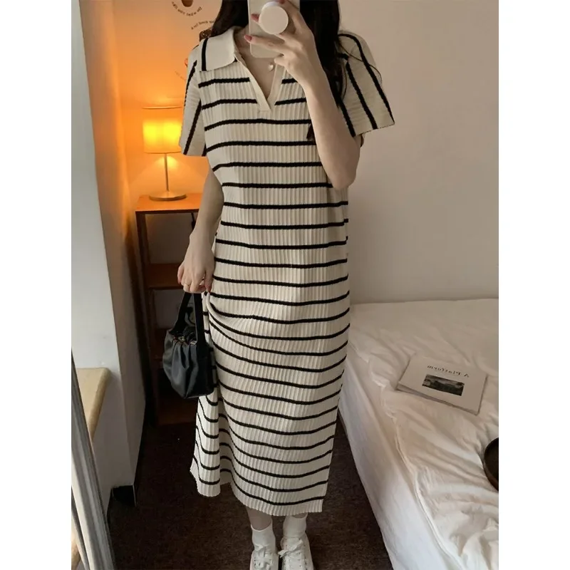 Korean Simple Fallow Hollow Out Streak Short Sleeve Dresses Loose Comfort Can Be Worn Outside Summertime Skirt Female New Style