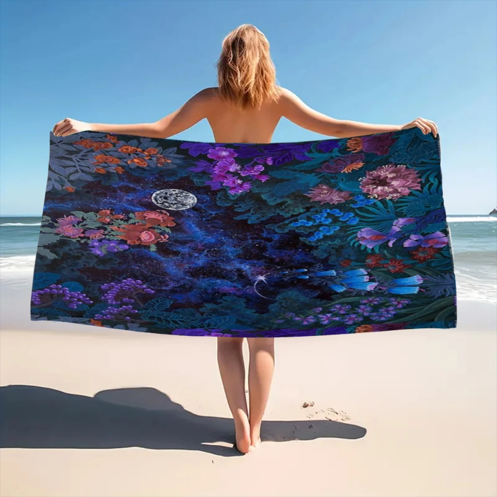 Microfiber Beach Towel Night Space Magic Garden Print Quick Dry Sandless Beach Blanket Soft Comfortable for Men Women Camping