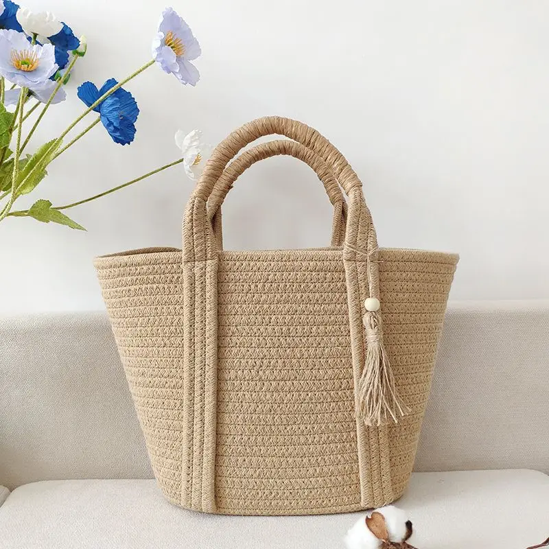 Borse da donna New Ins Simple Fashion Versatile borsa in corda di cotone intrecciata borsa in paglia borsa da spiaggia per le vacanze borse 2024