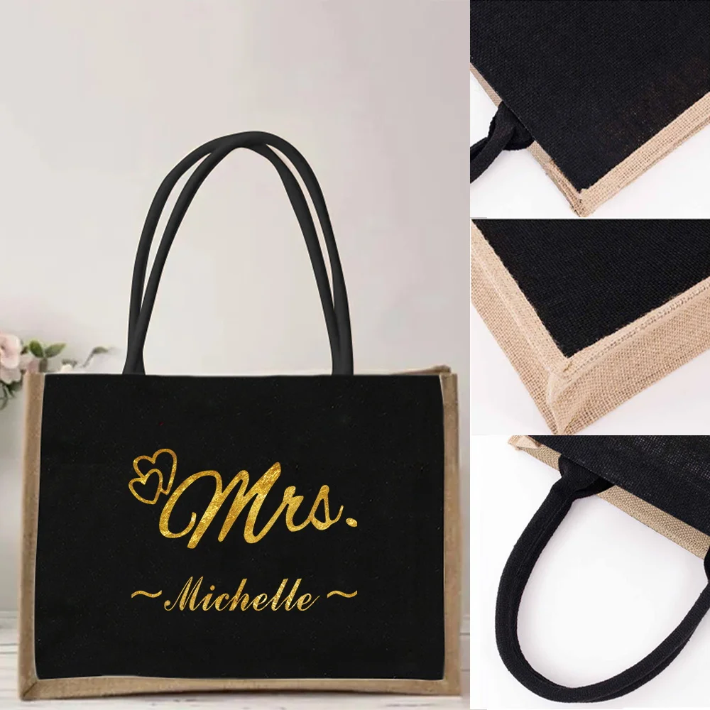 Customizable Name Linen Handbag Linen Handbag Reusable Eco Friendly Grocery Storage Bag Retro Beach Bag Customized Product