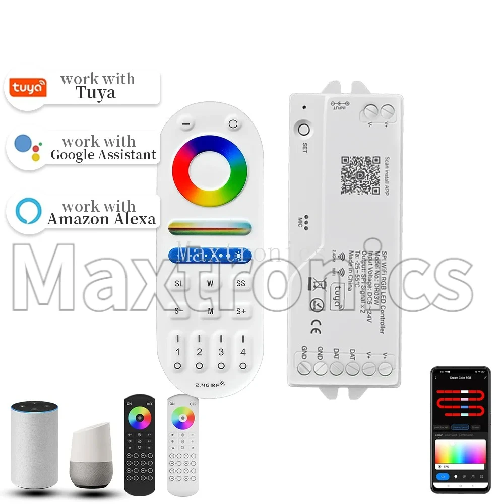 WS2812 WS2815 DR03W/DR04W Tuya WIFI LED Controller Dimmer Work With Google Alexa Home WiFi Wireless Control 5050 RGB LED Strip