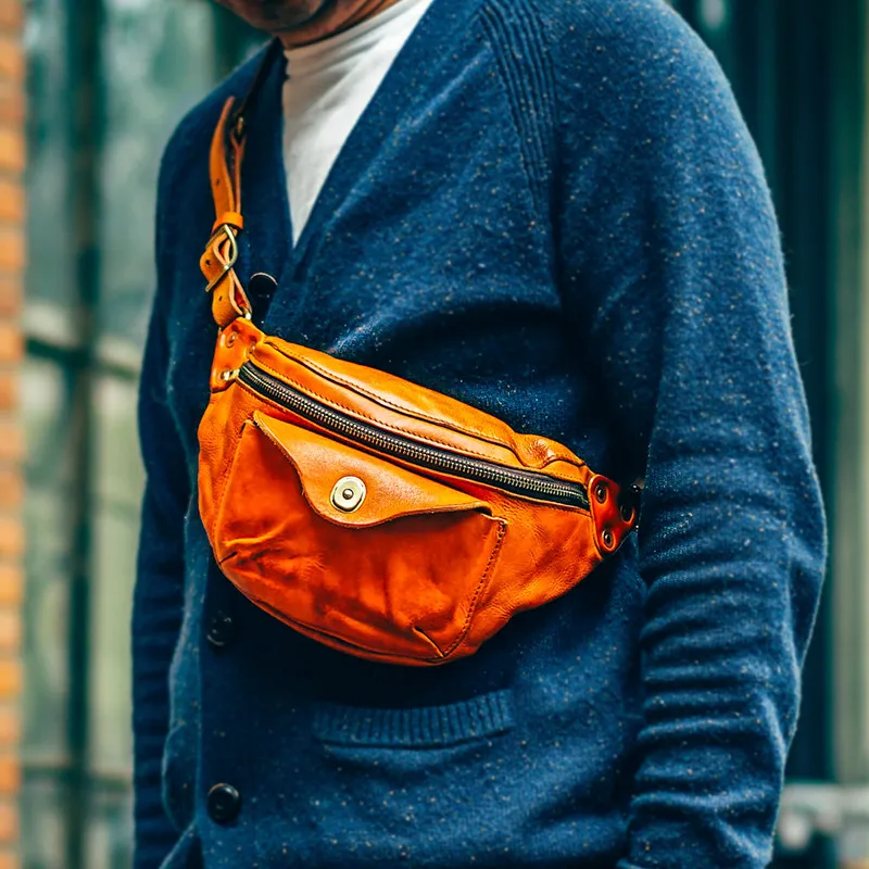 Fashion luxury genuine leather men small chest bag designer fashion high-quality natural real cowhide motorcycle cross-body bag