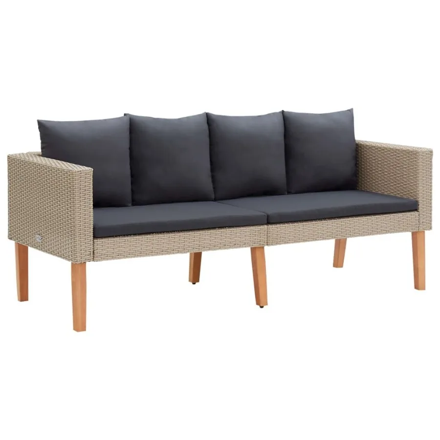 

2Seater Patio Sofa with Cushions Poly Rattan Beige