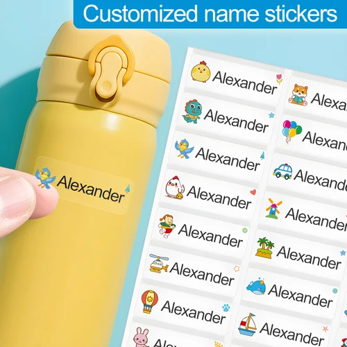 Etiquetas impermeables personalizadas |   Pegatinas de nombre personalizadas para útiles escolares, etiquetas adhesivas ecológicas para botellas y manualidades
