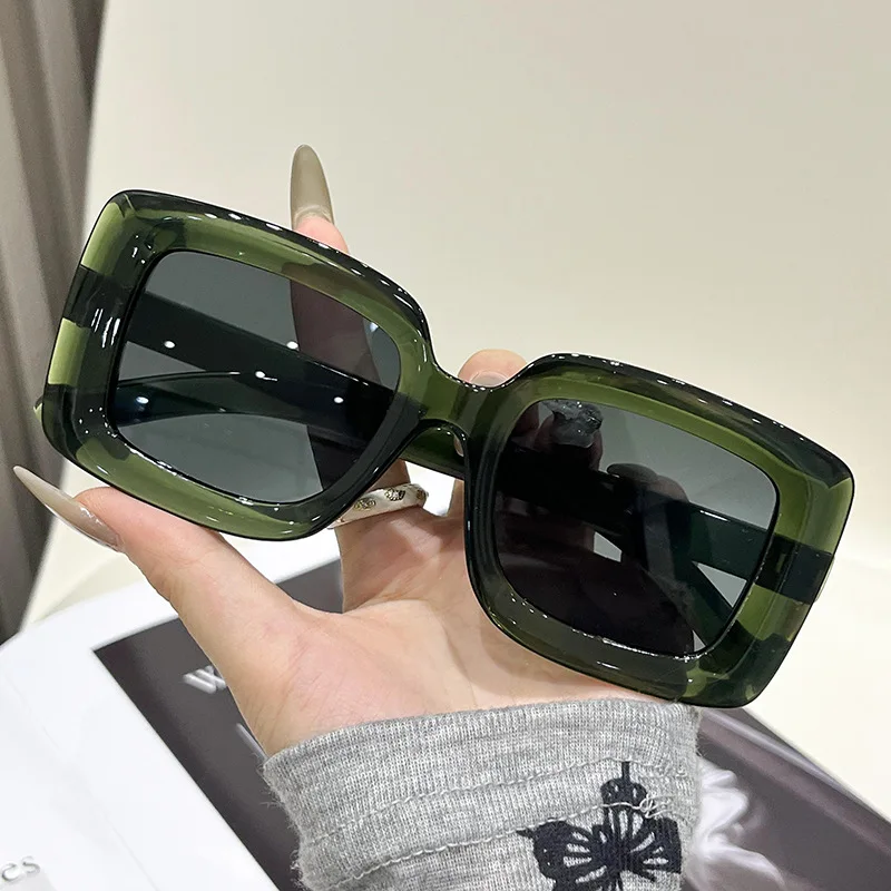 Ins Two-Tone Square Sunglasses Vintage HipHop UV400 Anti-Glare Face Slimming Hiking Outdoor Shades