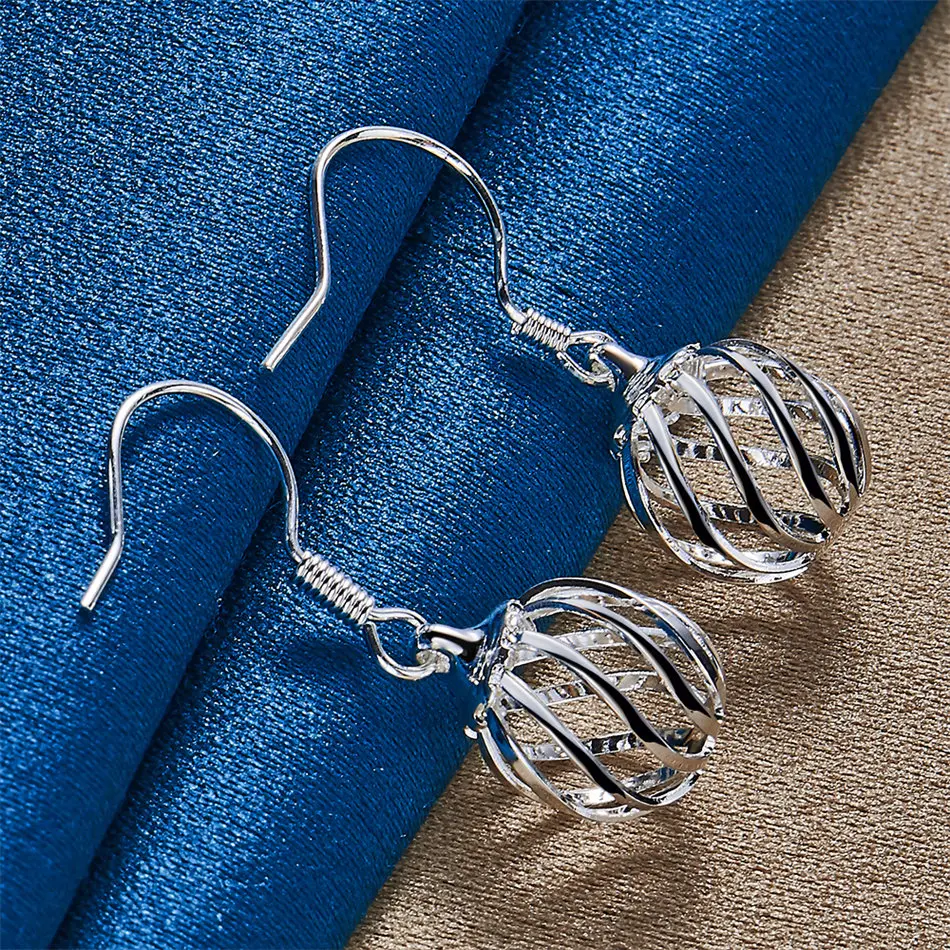 1 par de brincos de prata esterlina 925 requintados com pingente esférico oco para joias de casamento femininas acessórios de luxo