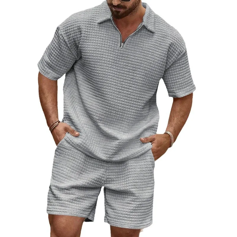 2025 Summer New Men's Casual Trend Fashion Comfortable Solid Color Polo Sport Set Breathable Comfortable Trend Male Clothing ﻿