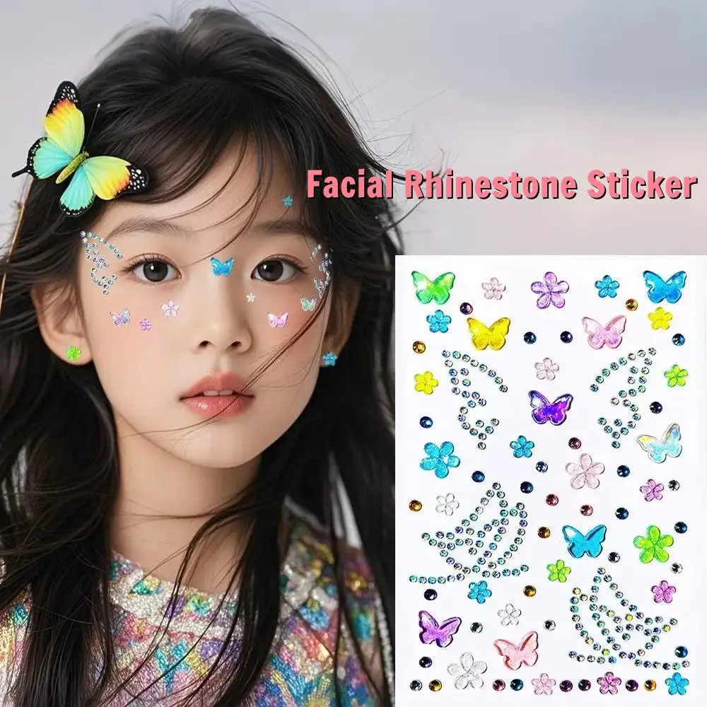 

1PC 3D Butterfly Facial Rhinestone Sticker Sweet Face Diamond Gem Sticker Self Adhesive Crystal Eyeshadow Stickers Makeup Decor