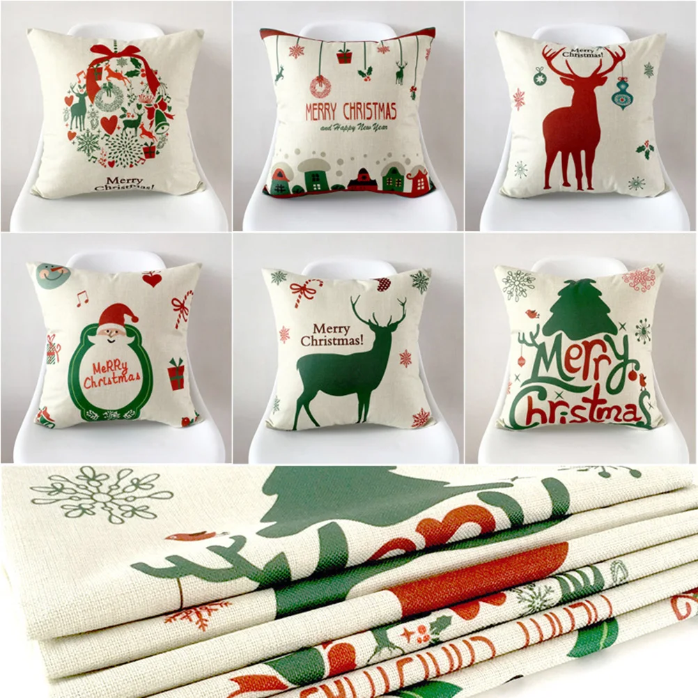 

Linen Christmas Throw Pillow Cases Covers Vibrant Colors Well Printed Graphics for Home Office Cafe Decoration