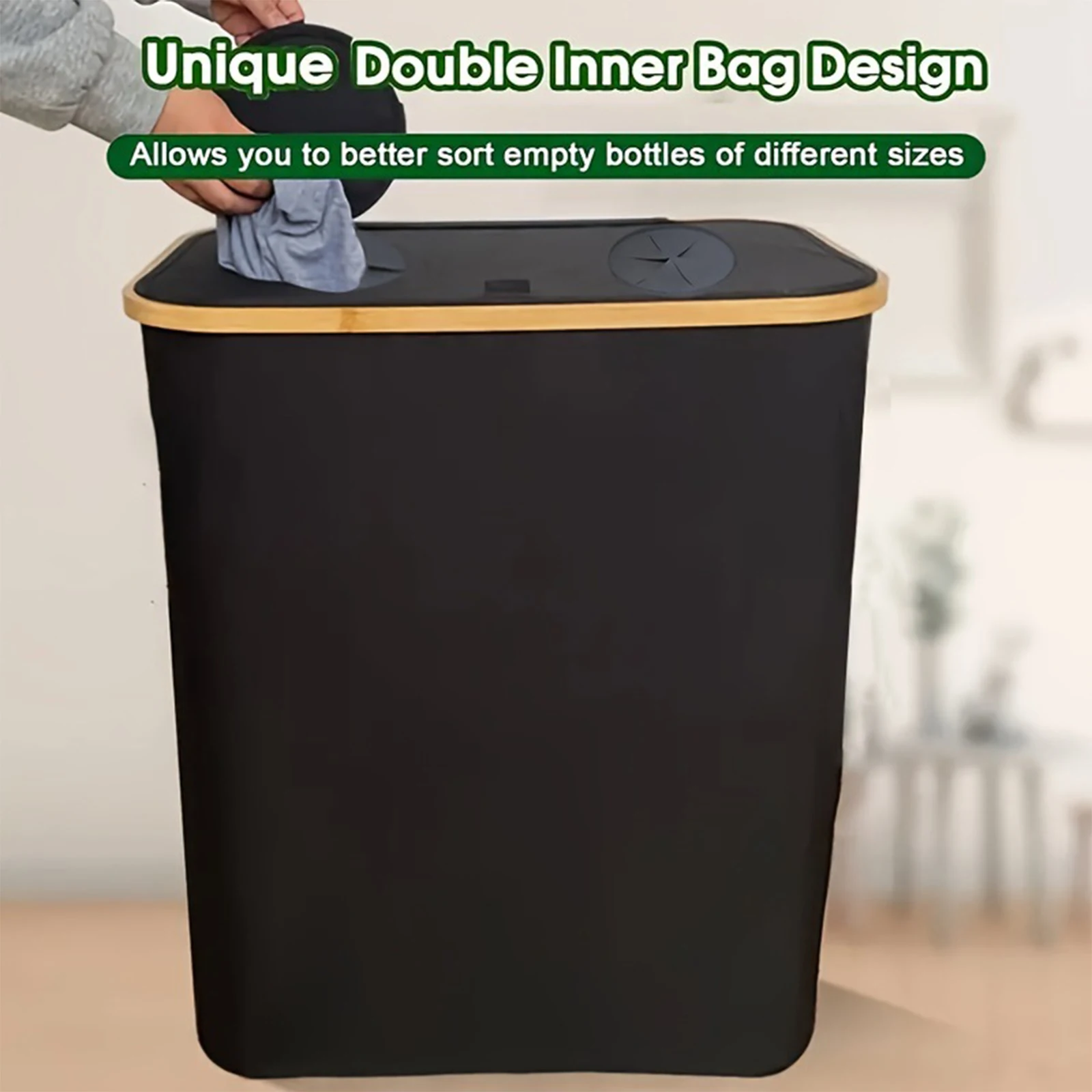 140L Foldable Oxford 2 Sections Laundry Hamper Removable Bag Storage Basket Large Dual Laundry Basket for Bedroom Bathroom Dorm