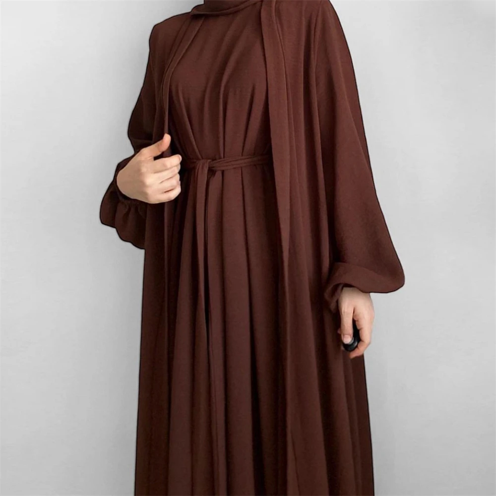 Új Aba állítsa Gyűr Ablakszövet nyitva abaya+inner stv ruhát Mohamedán Öltözet muszlin Nők dresses állítsa Török nyelv Kaftán Ramadán Eskü