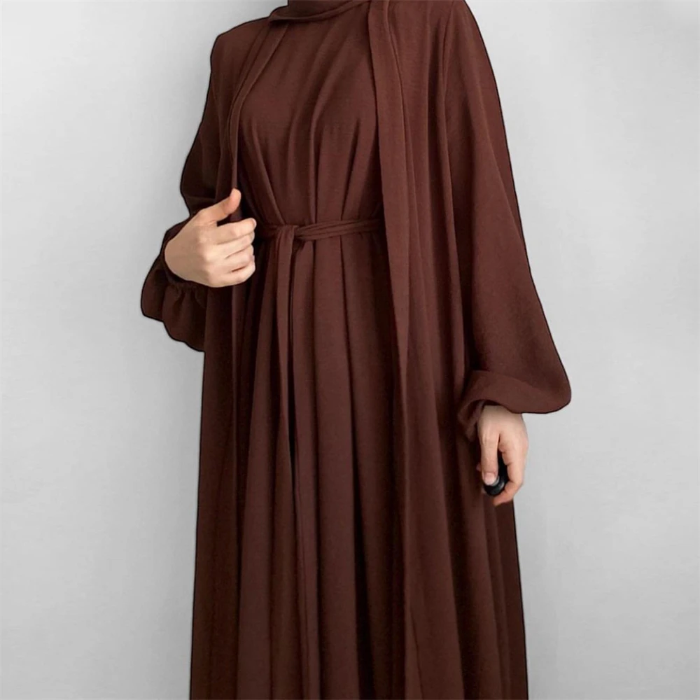 Nový abaya sada crinkle tkaniny otevřený abaya+inner dlouhé šaty islámské oblečení muslimové ženy šaty sada turecký kaftan ramadánu eid