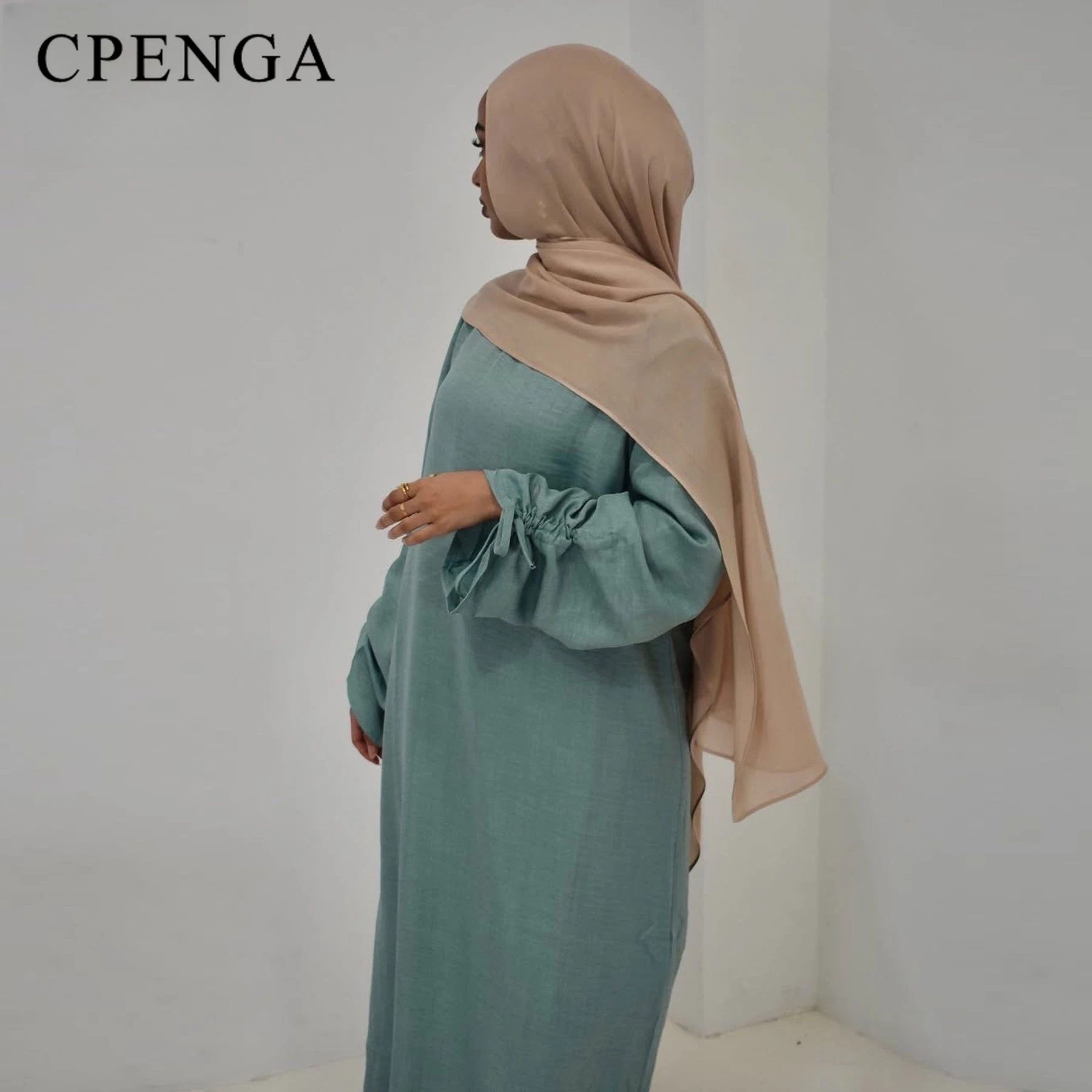

2025 Summer Arabic Muslim Women Abaya Eid Elegant Dubai Tie Cuffs Dress Islamic Holiday Modest Dresses Solid Turkey Kaftan Robe