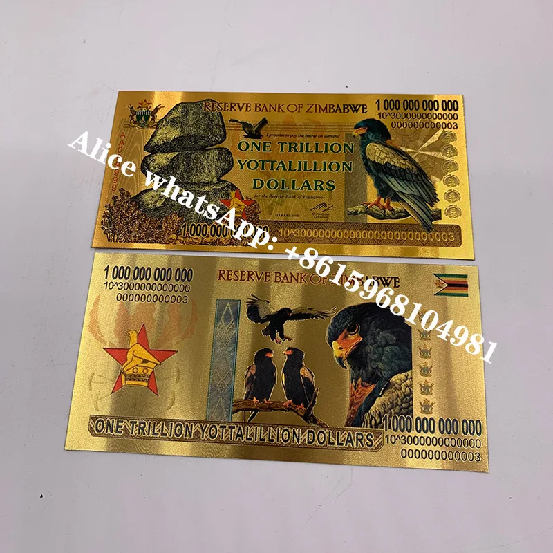 1000pcs Zimbabwe Gold Banknote One TRILLION YOTTALILION DOLLARS With UV light for Business Gifts