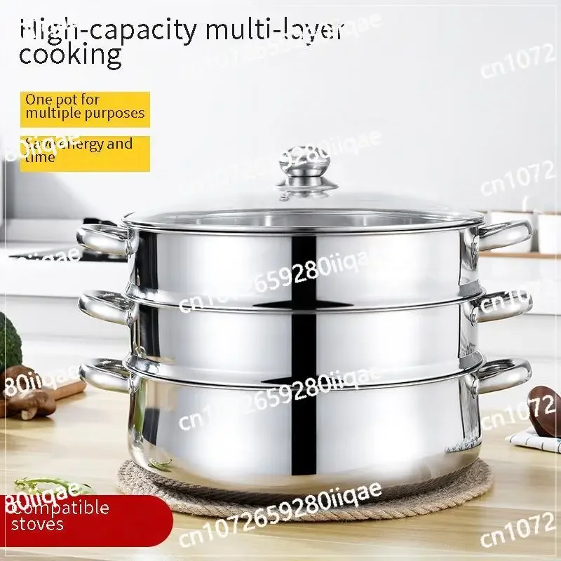 Multifunctional 28cm Stainless Steel Steamer Household Soup Pot 2/3/4/5 Layer Kitchen Cookware Steamer