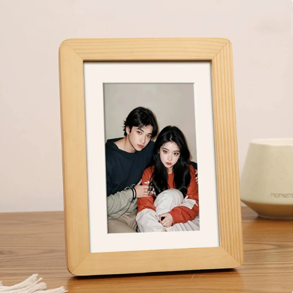 1Pcs Rounded Solid Wood Photo Frame  Simple Modern Style  Rectangular Solid Wood Material  Dual-Use For Hanging
