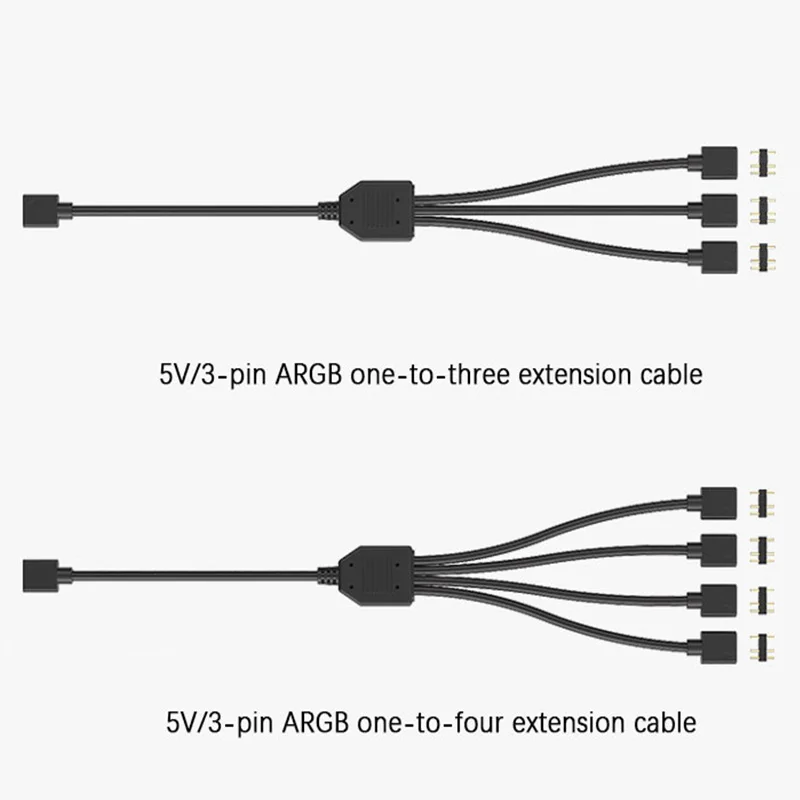 Coolcirc 5V/3-pin ARGB Extension Cable 1 to 3/4 Universal Mainboard ARGB Extension Cable with Adapter Pin For Mainboard DIY