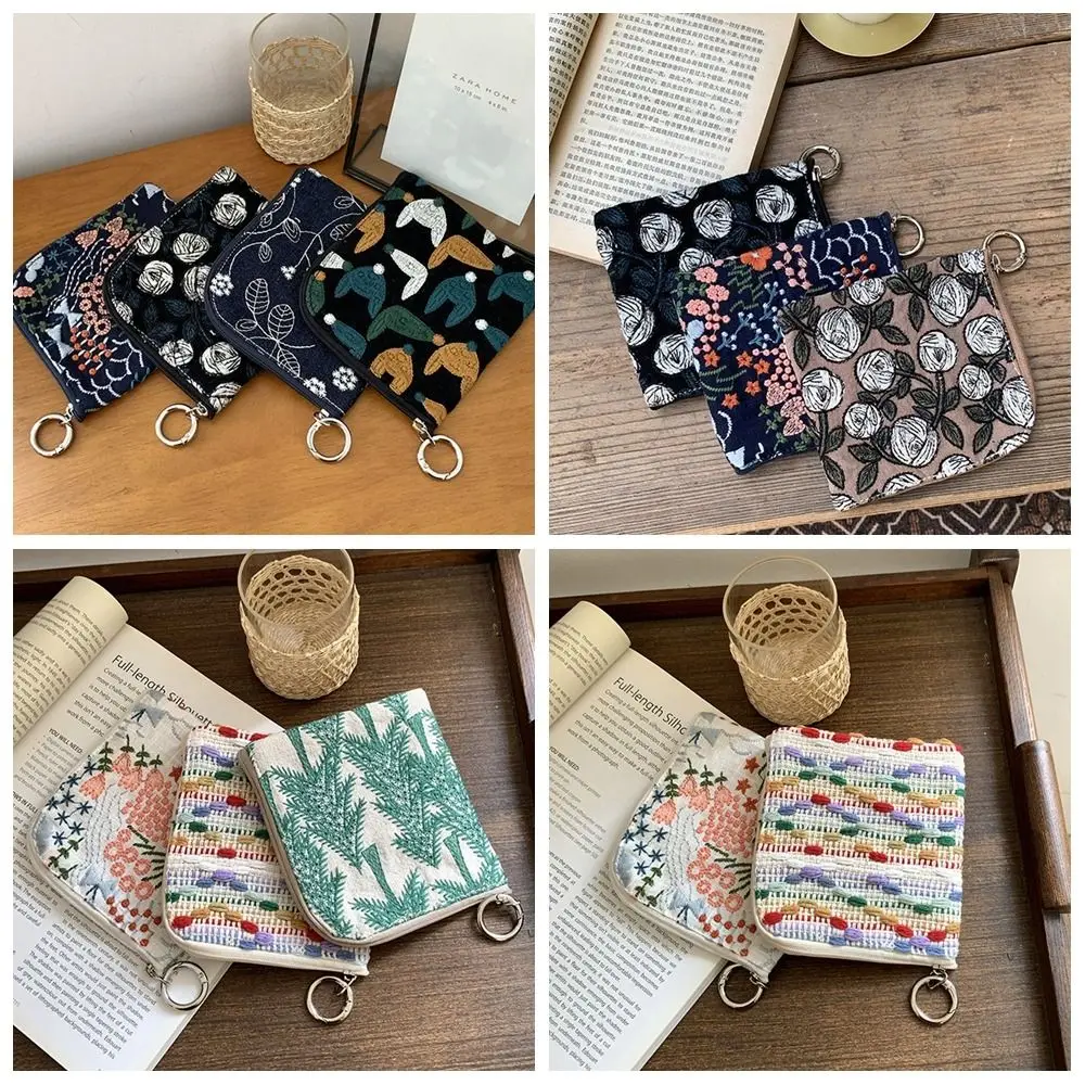 

Portable Ethnic Style Coin Purse Cotton Linen Flower Cute Zero Wallet Zipper Pouch Korean Style Small Cosmetic Bag Earphone Bag