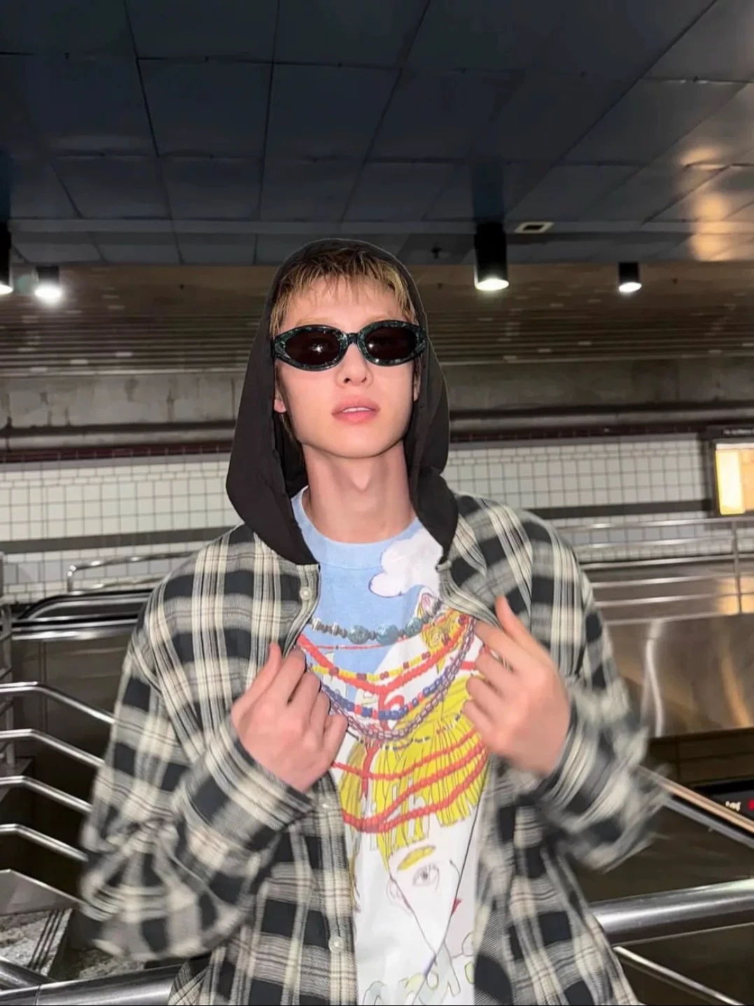 

Мужская демисезонная куртка-худи из состаренного хлопка в клетку, свободного кроя, с длинными рукавами, повседневная, для осени и зимы