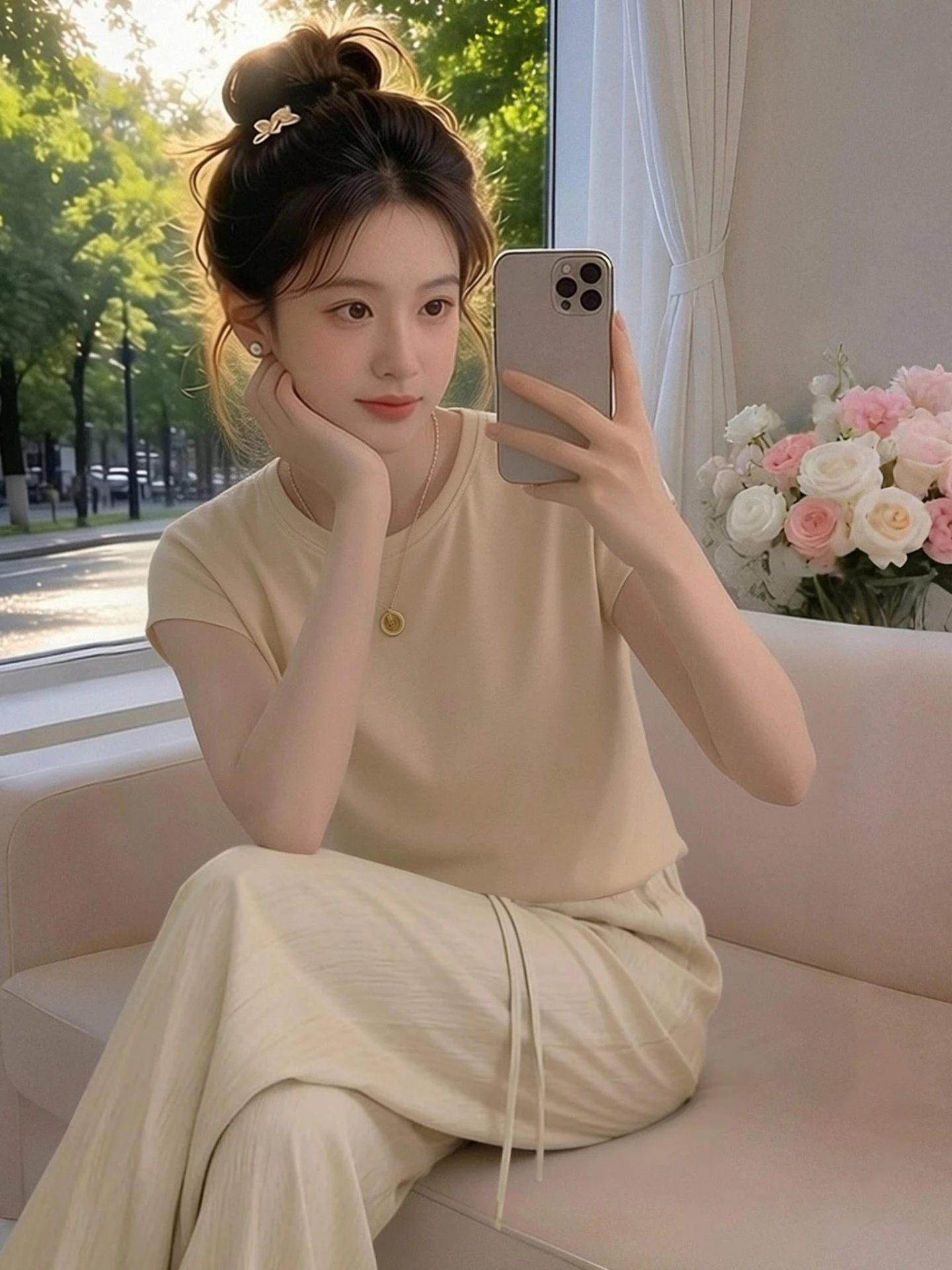 

Elegant Casual Sportswear Set Women's Loose Fashion Slimming T-Shirt Wide Leg Pants Summer Complete Set Beautiful Fashion