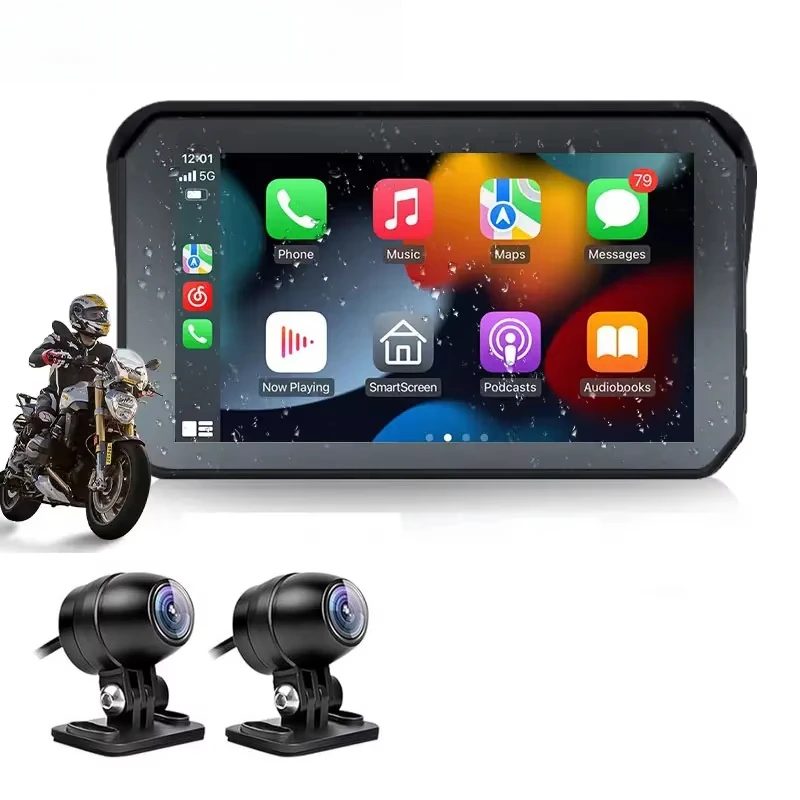 GAYINTT Motorcycle Carplay Waterproof 1080P 5 Inch WiFi Wireless Android-Auto DVR Monitor Dash Cam GPS Navigation TPMS