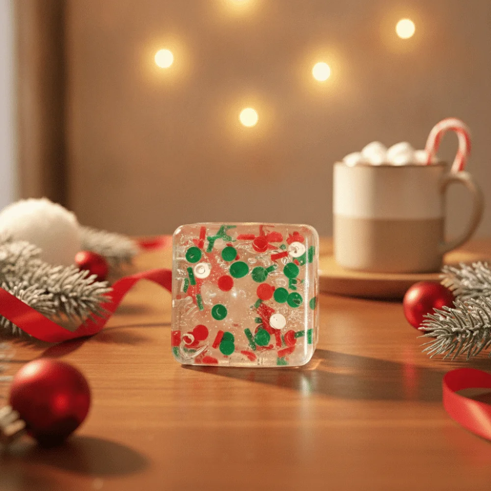 Slow Rebound Christmas Maltose Stress Relief Ice Cubes Transparent with Sequins Ice Blocks Fidget Squeeze Square Flexible