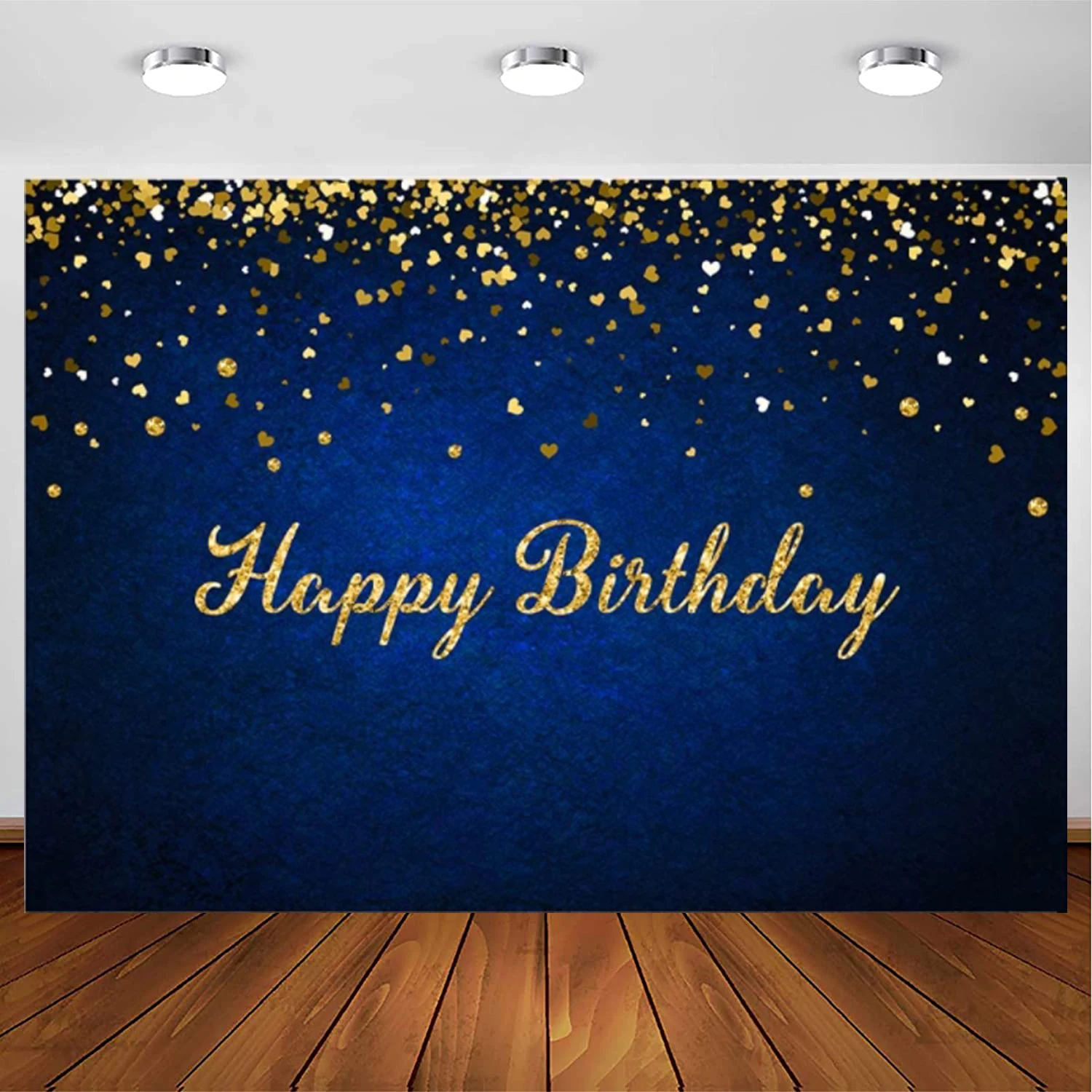 Happy Birthday Photography Backdrop For Men Royal Blue Golden Glitter Dots Background Kids Banner Women Bday Cake Table Decor