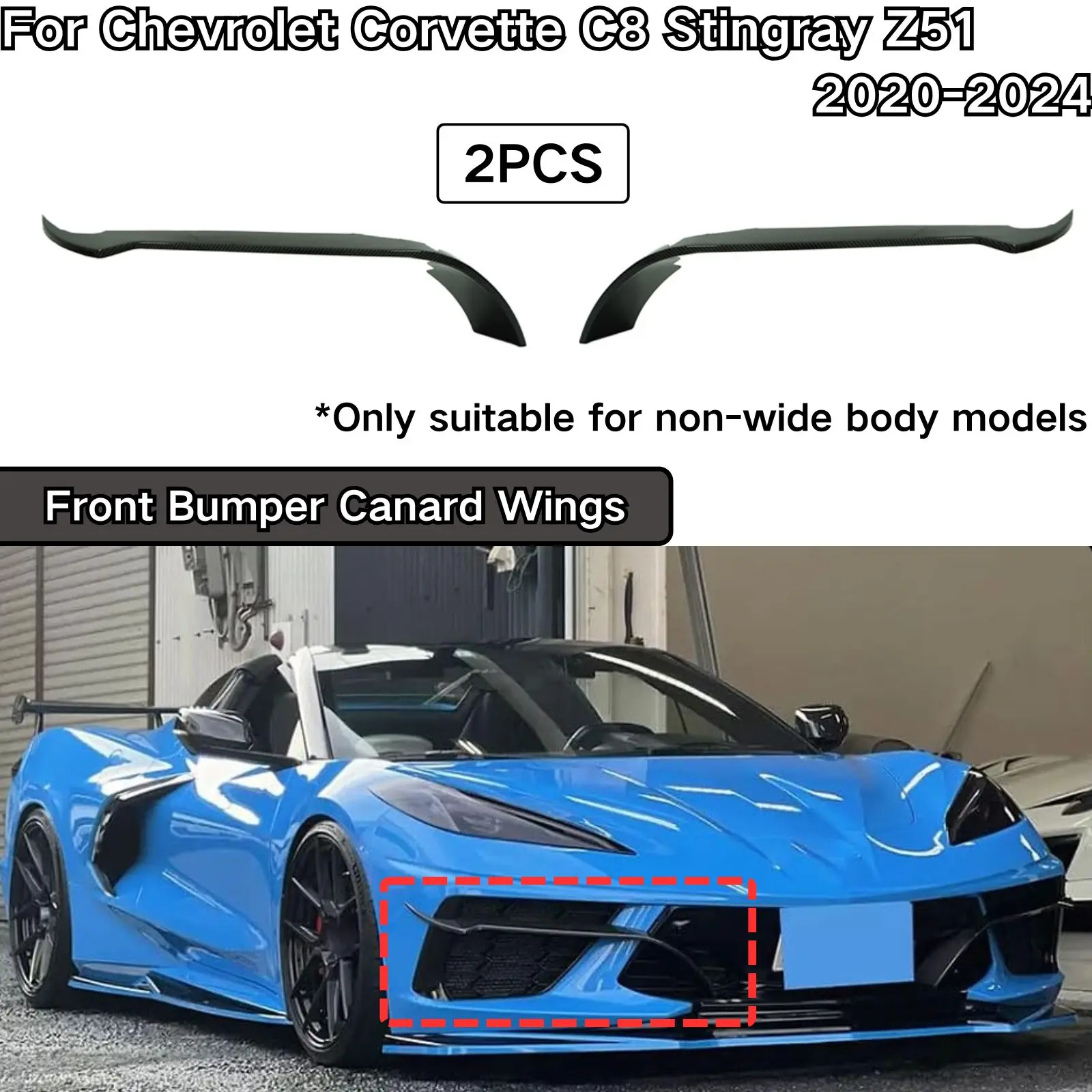 Front Bumper Canard Wings For 2020 2021-2024 Chevrolet Corvette C8 Stingray Z51 Splitter Fins 2PCS Auto Body Kit Car Accessories